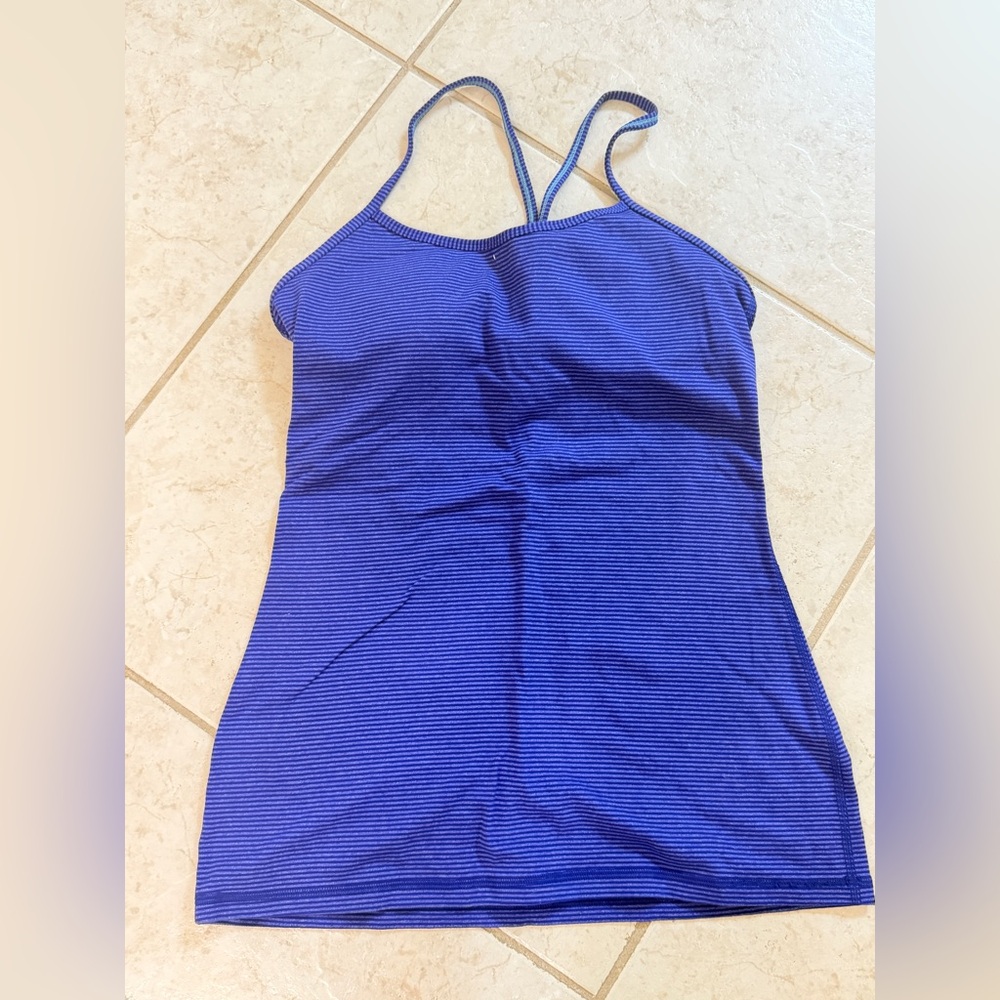 Blue Striped Women's Lululemon Power Y Tank Top. Size 8.